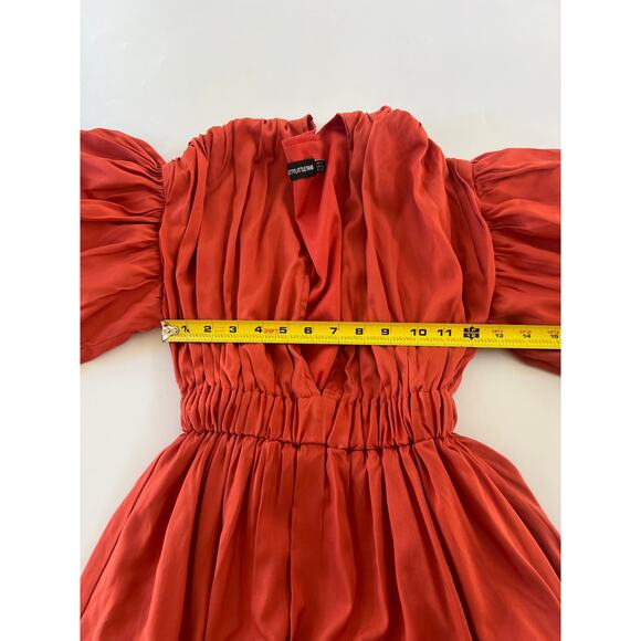 Prettylittlething V-Neck Mini Dress Women 0 Boho Fairy Burnt Orange Peasant Fall - Picture 5 of 15